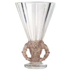 1931 René Lalique Faune Vase in Clear Crystal with Sepia Patina
