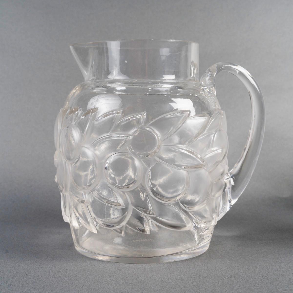 1931 René Lalique Cristalería Blidah 6 copas-vasos, bandeja y decantador en Bueno estado para la venta en Boulogne Billancourt, FR