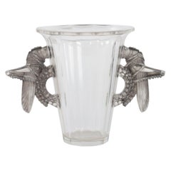 1931 Rene Lalique Grillons Vase in Frosted Glass with Grey Patina Crickets