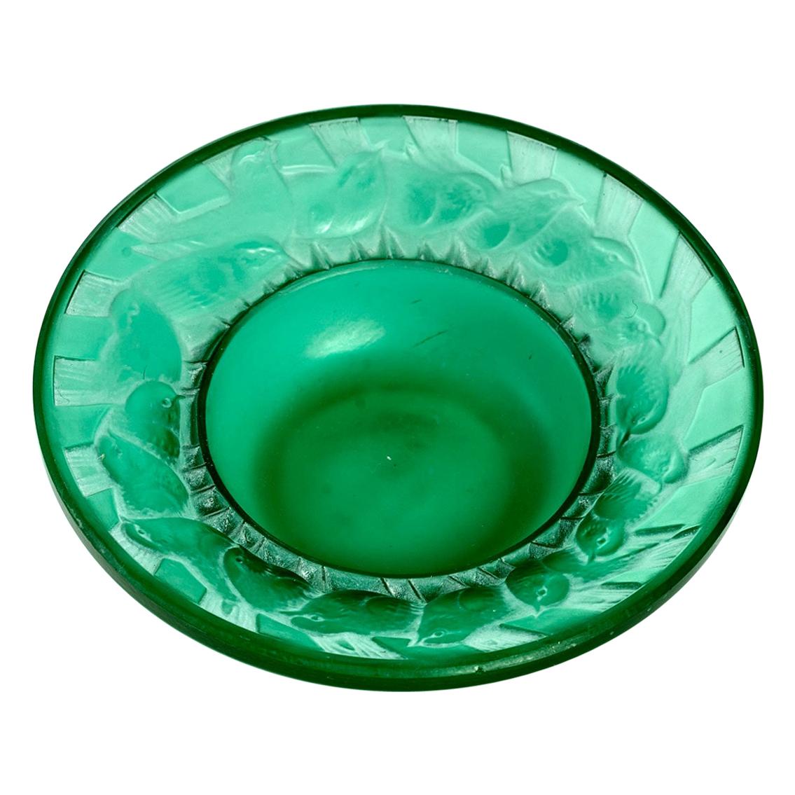 1931 René Lalique Irene Astray Pintray Emerald Green Glass with White Patina