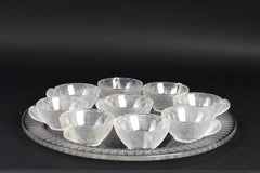 1931 René Lalique Jaffa Set of 9 Ice-Cream Cups and Tray Frosted Glass