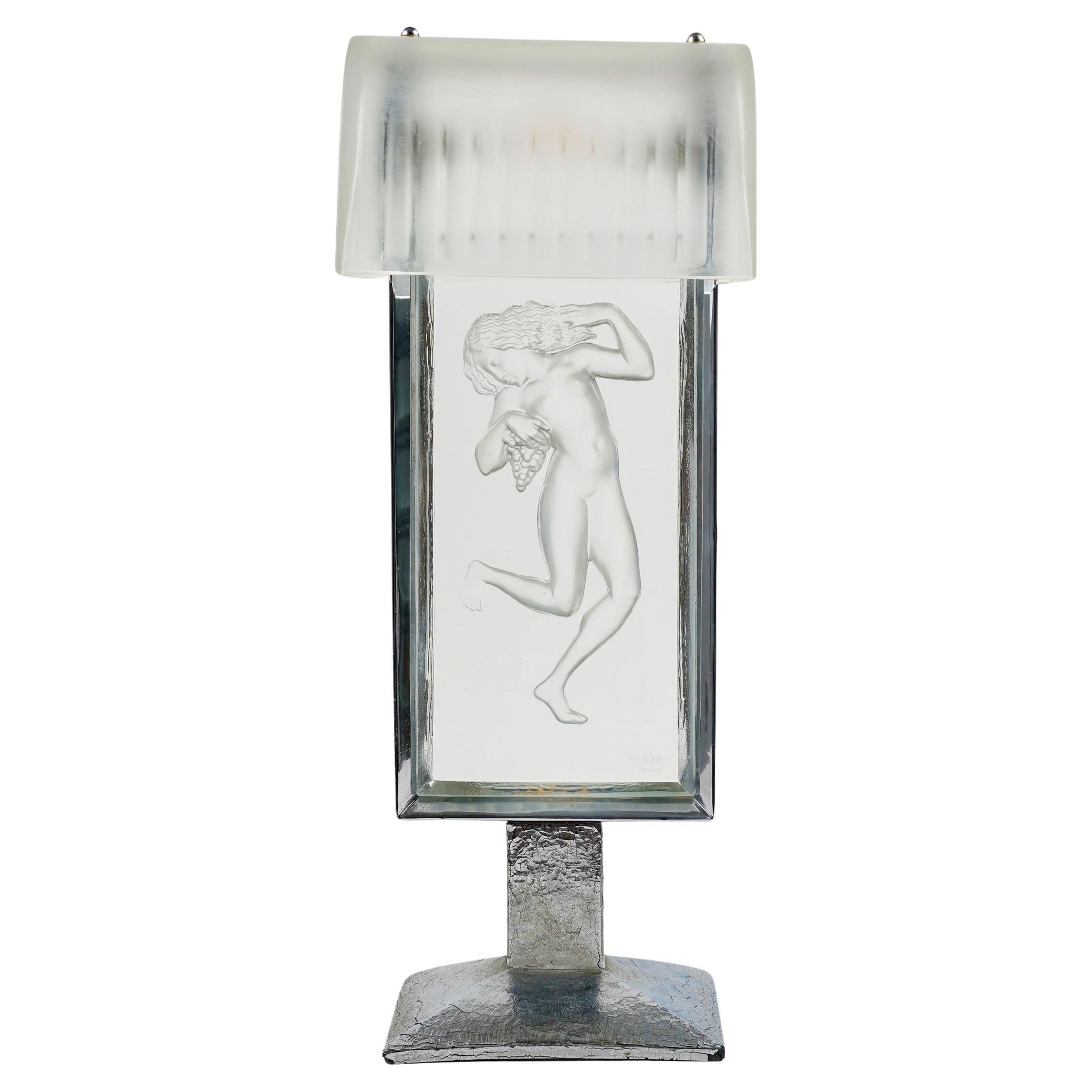 1931 René Lalique Lamp Bacchante Glass Original Nickel Plated Mount