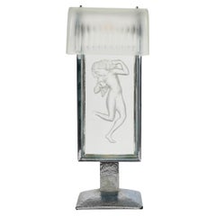 1931 René Lalique Lamp Bacchante Glass Original Nickel Plated Mount