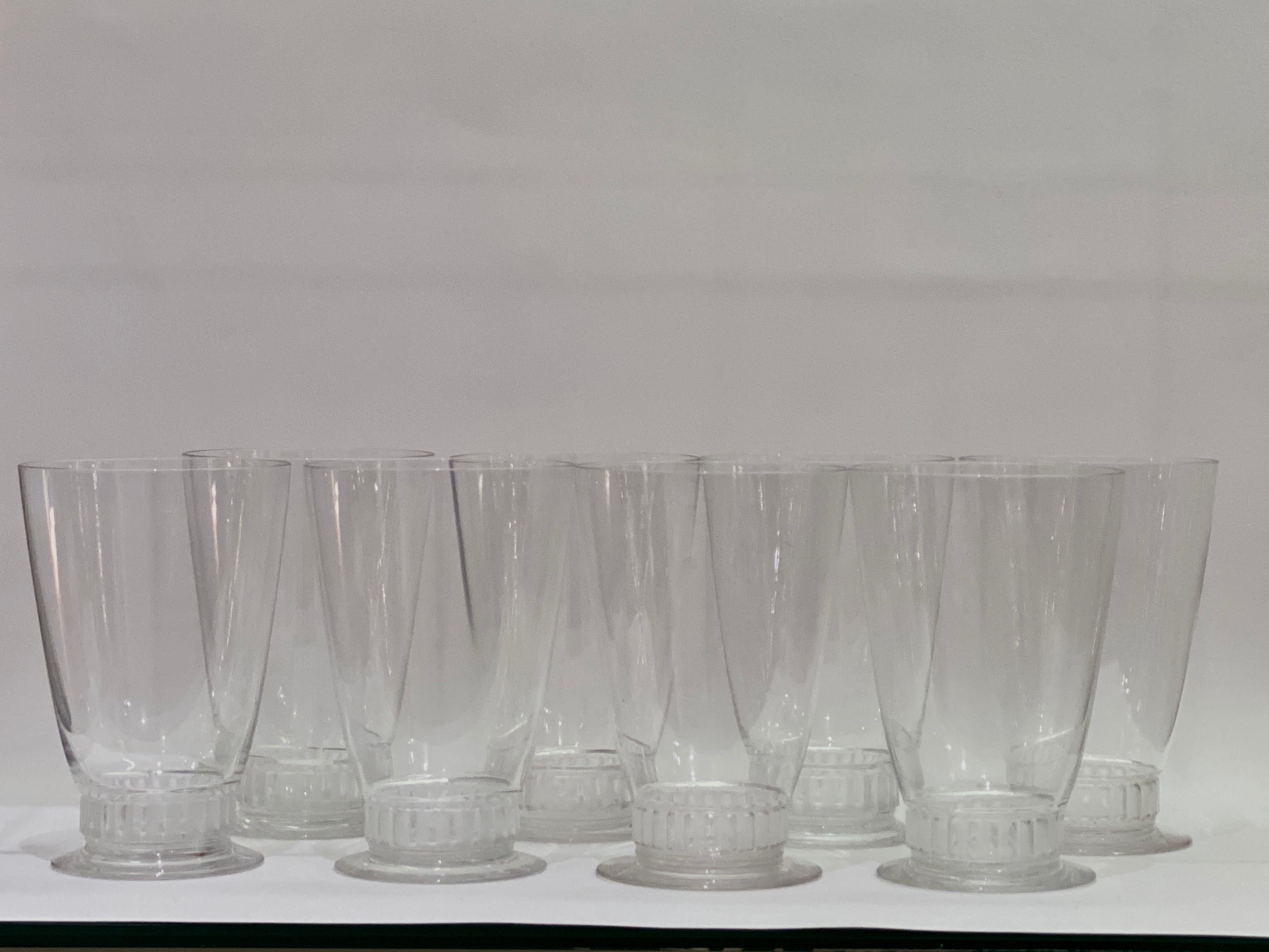 French 1931 René Lalique Original Bambou Orange Set 9 Pieces- 8 Glasses 1 Tray