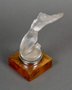 1931 Rene Lalique Original Car Mascot Hood Ornament Chrysis Glass on Mount