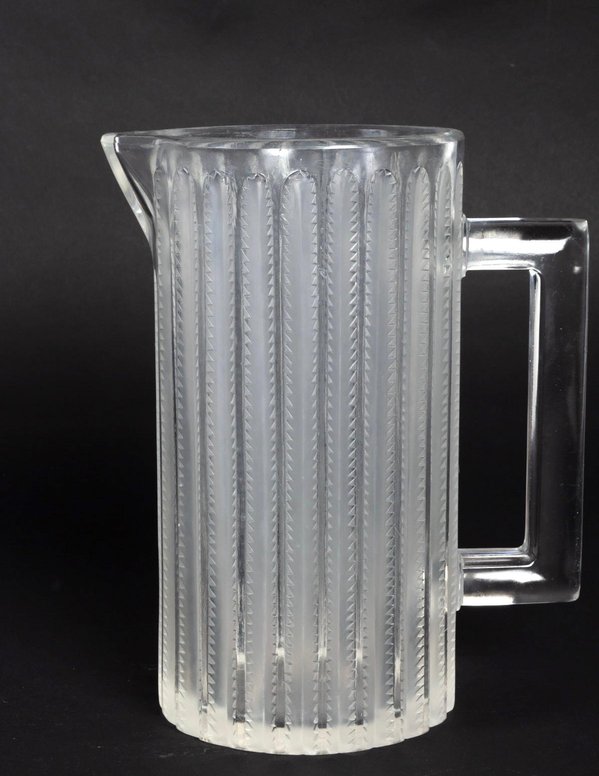 1931 René Lalique Original Orange Jaffa Set 8 Pieces, 6 Glasses 1 Pitcher 1 Tray In Good Condition In Boulogne Billancourt, FR