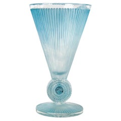 1931 René Lalique Pavot Vase in Frosted Glass Sepia with Blue Patina