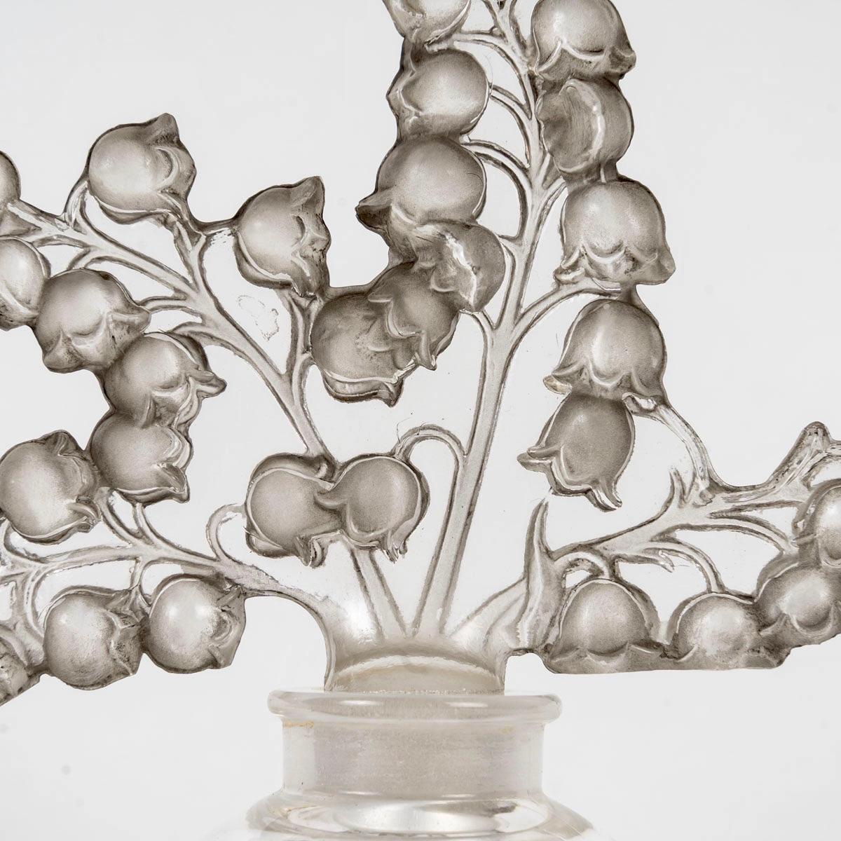 Molded 1931 René Lalique Perfume Bottle Clairefontaine Glass Grey Patina Lily of Valley