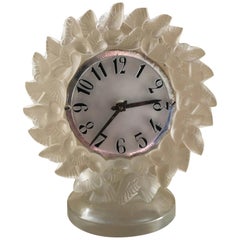 1931 René Lalique Roitelets Clock Clear Glass Enamel Dial Omega Movement Birds
