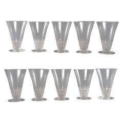 1931 Rene Lalique - Set of 10 Art Deco Bourgueil Wine Glasses Clear Glass