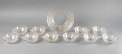 1931 René Lalique, Set Ormeaux Frosted Glass, 1 Bowl Salad + 10 Cups