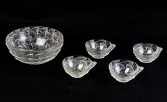 1931 René Lalique - Set Ormeaux Frosted Glass - 1 Bowl Salad + 4 Cups