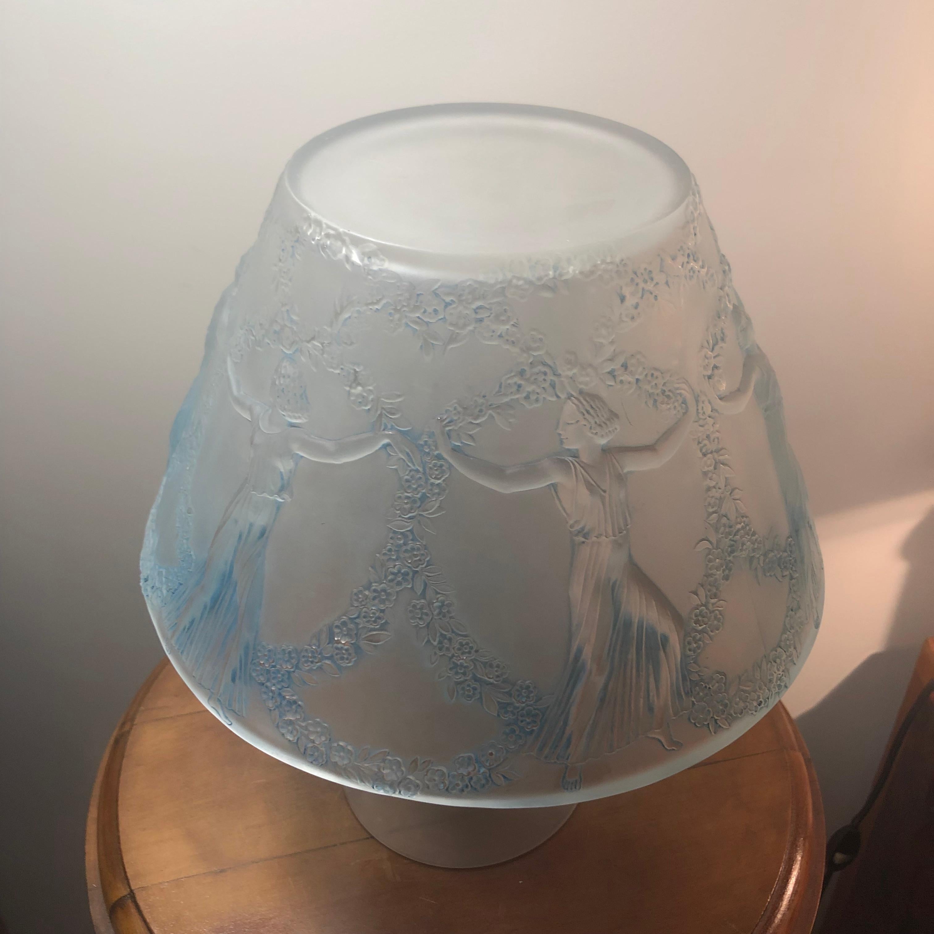 Art Deco 1931 Rene Lalique Six Danseuses Lamp Blue Stained Froted Glass - Dancing Women