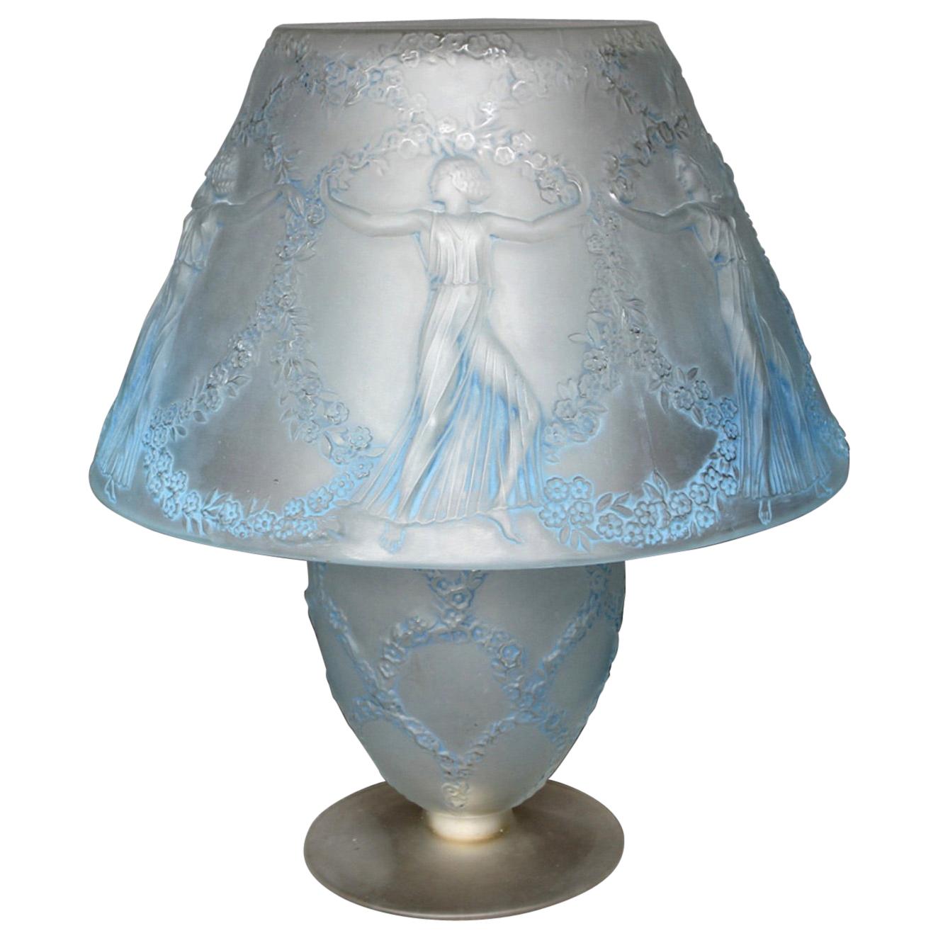 1931 Rene Lalique Six Danseuses Lamp Blue Stained Froted Glass - Dancing Women