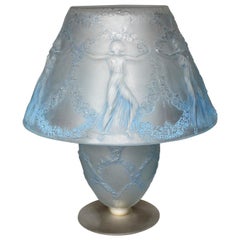 Used 1931 Rene Lalique Six Danseuses Lamp Blue Stained Froted Glass - Dancing Women