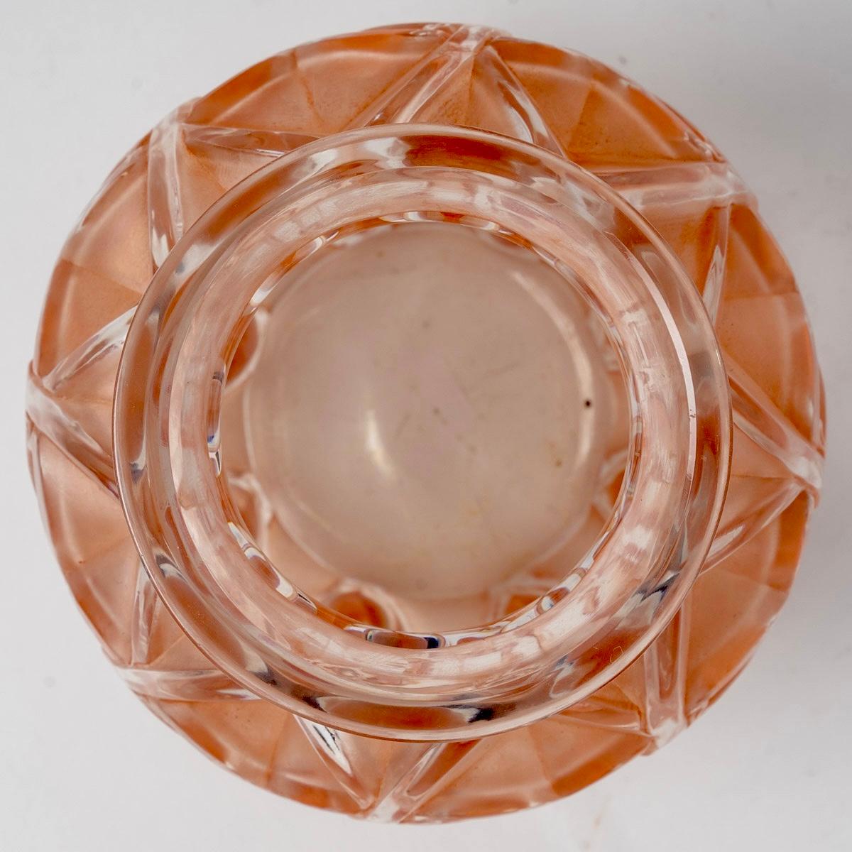Molded 1931 René Lalique Vase Chamois Glass with Sepia Pinky Patina For Sale