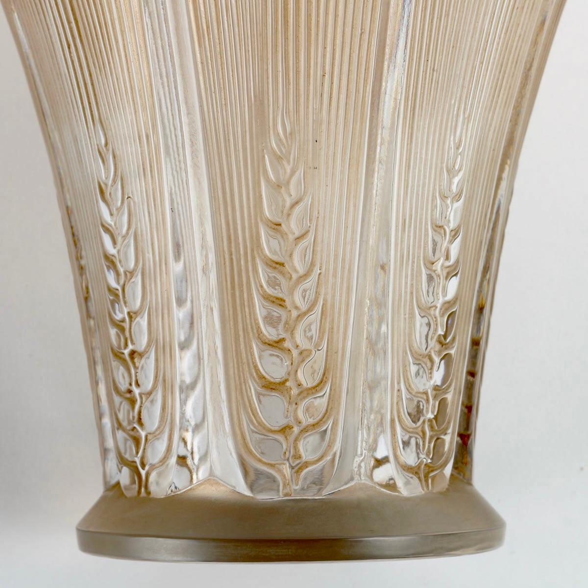 French 1931 René Lalique Vase Epis Glass with Sepia Patina
