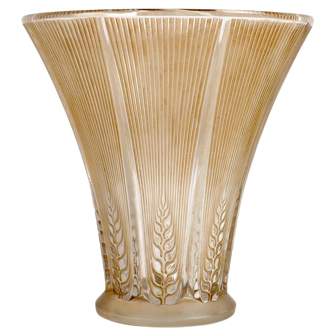 1931 René Lalique Vase Epis Glass with Sepia Patina