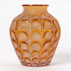 1931 René Lalique - Vase Laiterons Amber Yellow Glass with Beige Patina