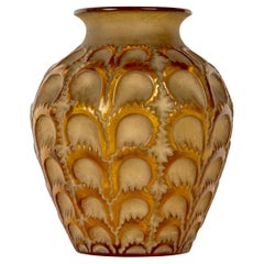 1931 René Lalique - Vase Laiterons Amber Yellow Glass with Sepia Patina