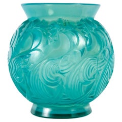 1931 René Lalique, Vase Le Mans Cased Turquoise Glass