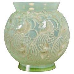 1931 René Lalique - Vase Le Mans Celadon Green Glass with White Patina