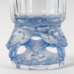 1931 René Lalique Vase Merles Crystal with Blue Patina