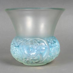 1931 René Lalique Vase Renoncules Buttercups Opalescent Glass with Blue Patina