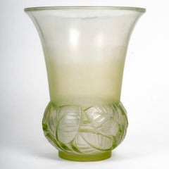 1931 René Lalique Vase Renoncules Buttercups Opalescent Glass with Blue Patina