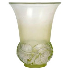 1931 René Lalique Vase Renoncules Buttercups Opalescent Glass with Blue Patina