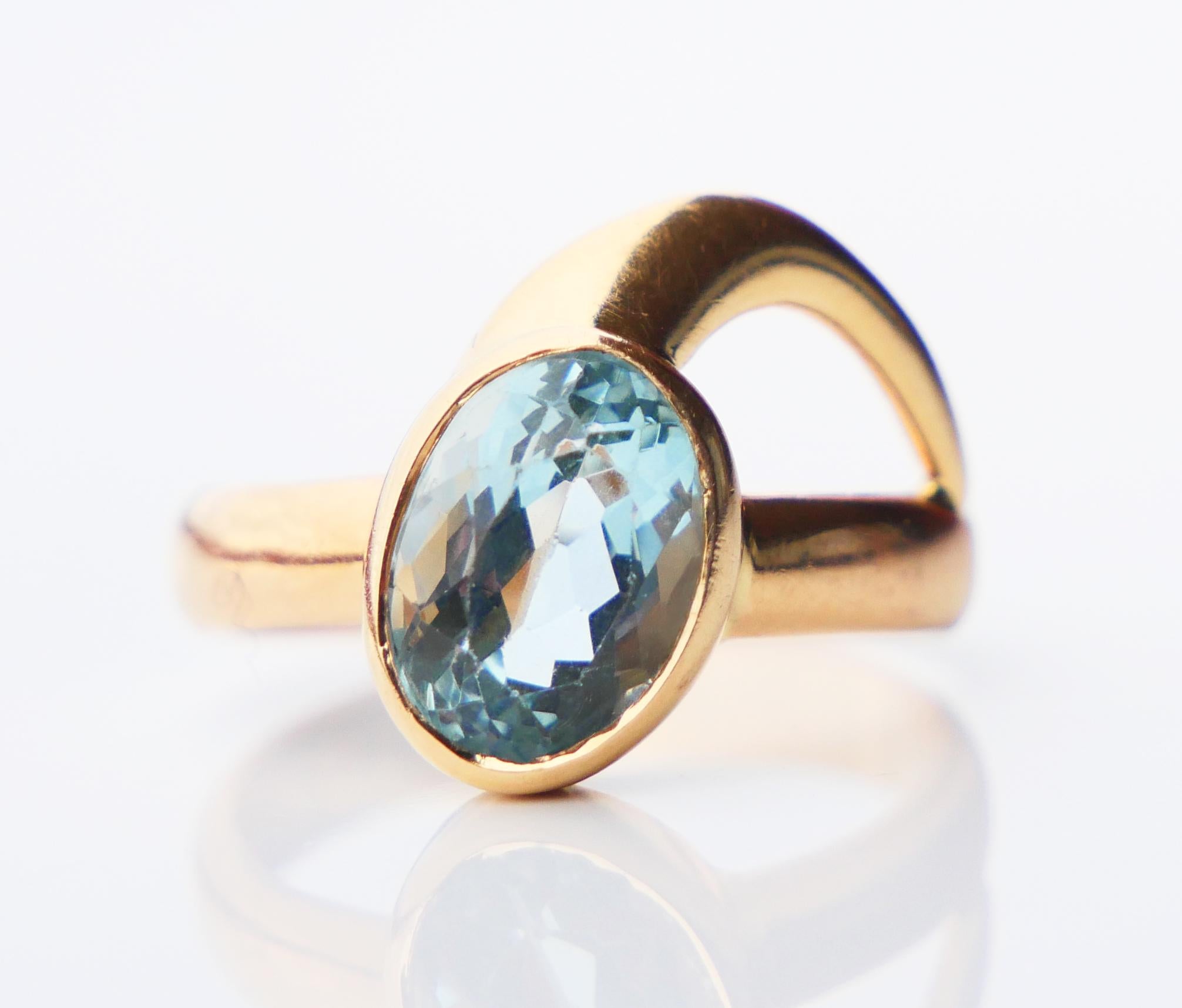 1931 Ring 2.5ct Aquamarine solid 18K Gold Ø US6 / 5gr 1