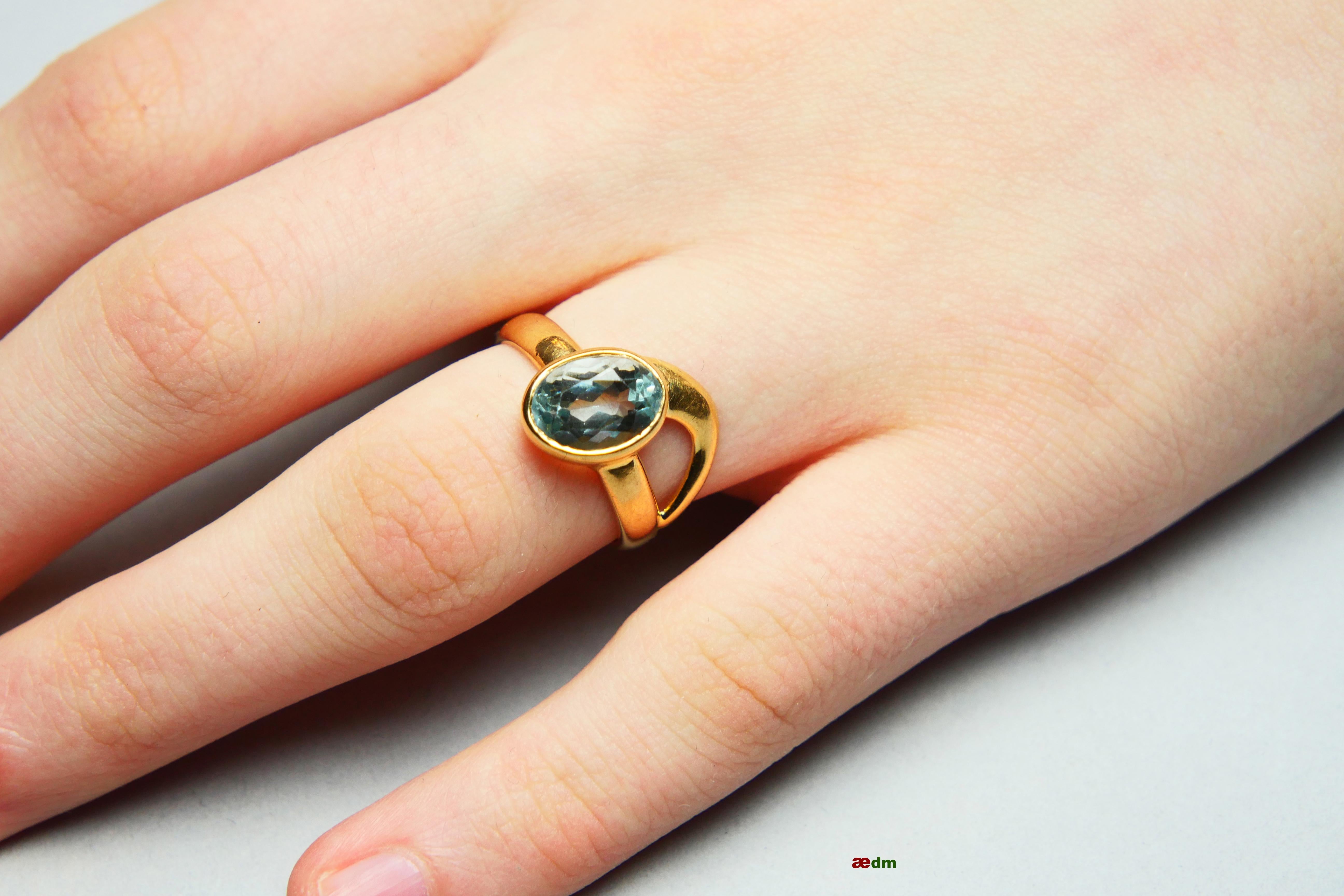 1931 Ring 2.5ct Aquamarine solid 18K Gold Ø US6 / 5gr 2