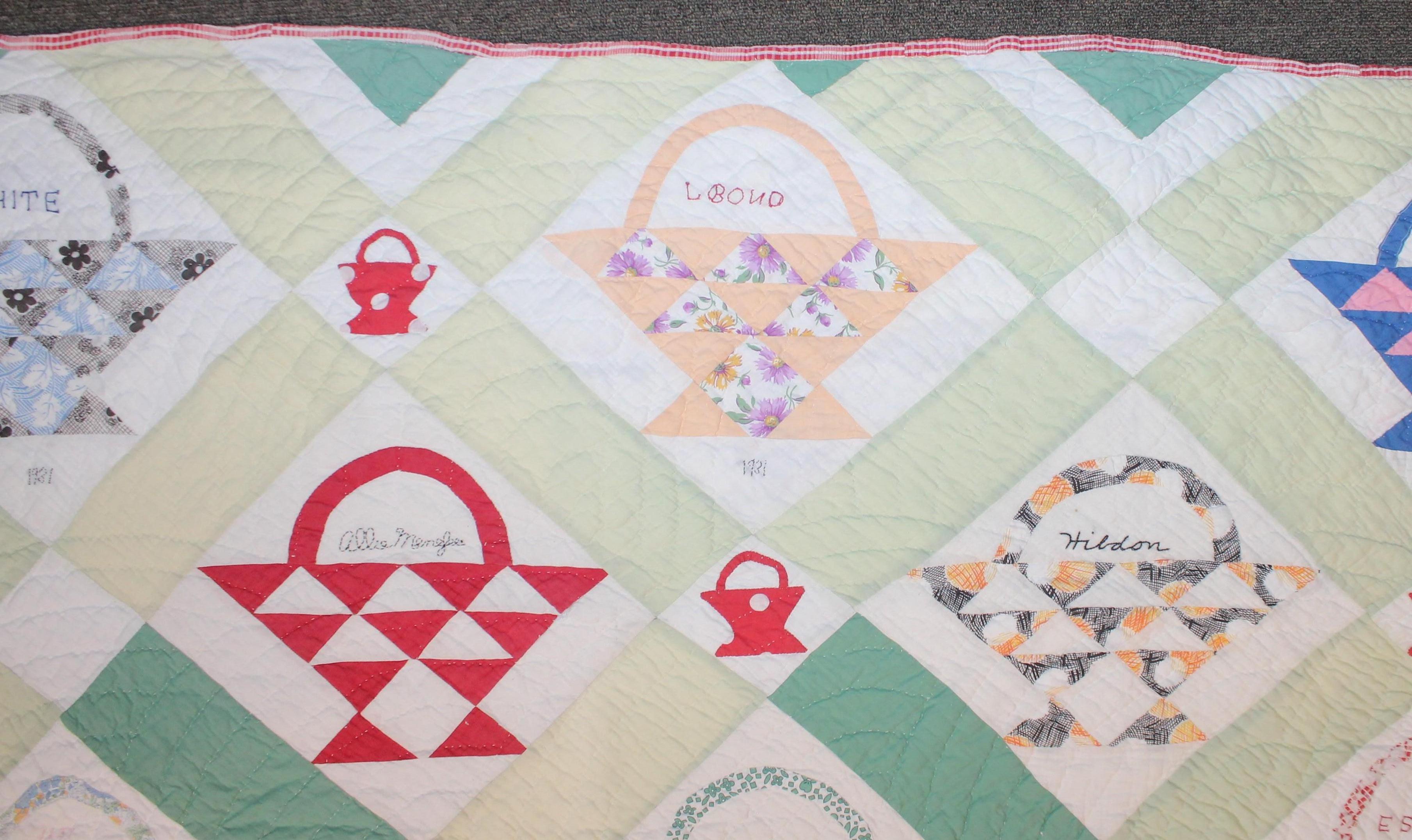 This signed and dated friendship quilt was found in the mid-west and dated. This quilt is signed and dated in many different places.