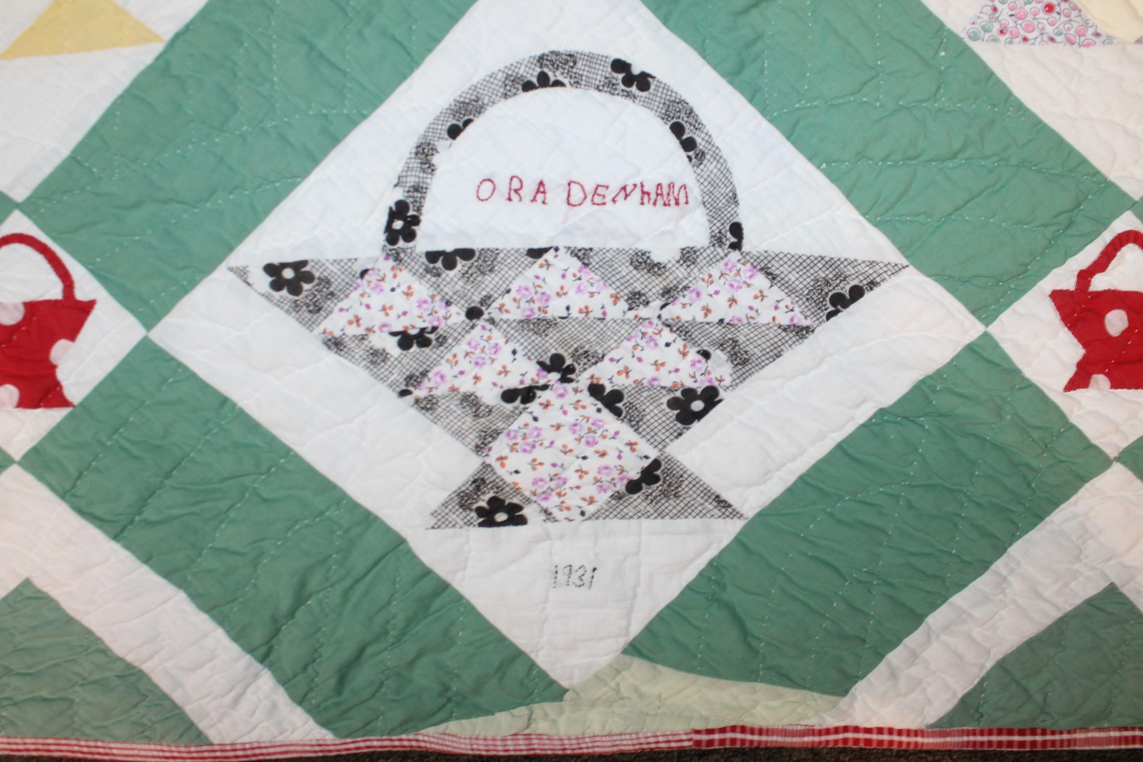 20th Century 1931 Signed Basket Quilt