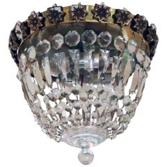 1931 Waldorf Astoria Crystal French Flushmount Basket Chandelier