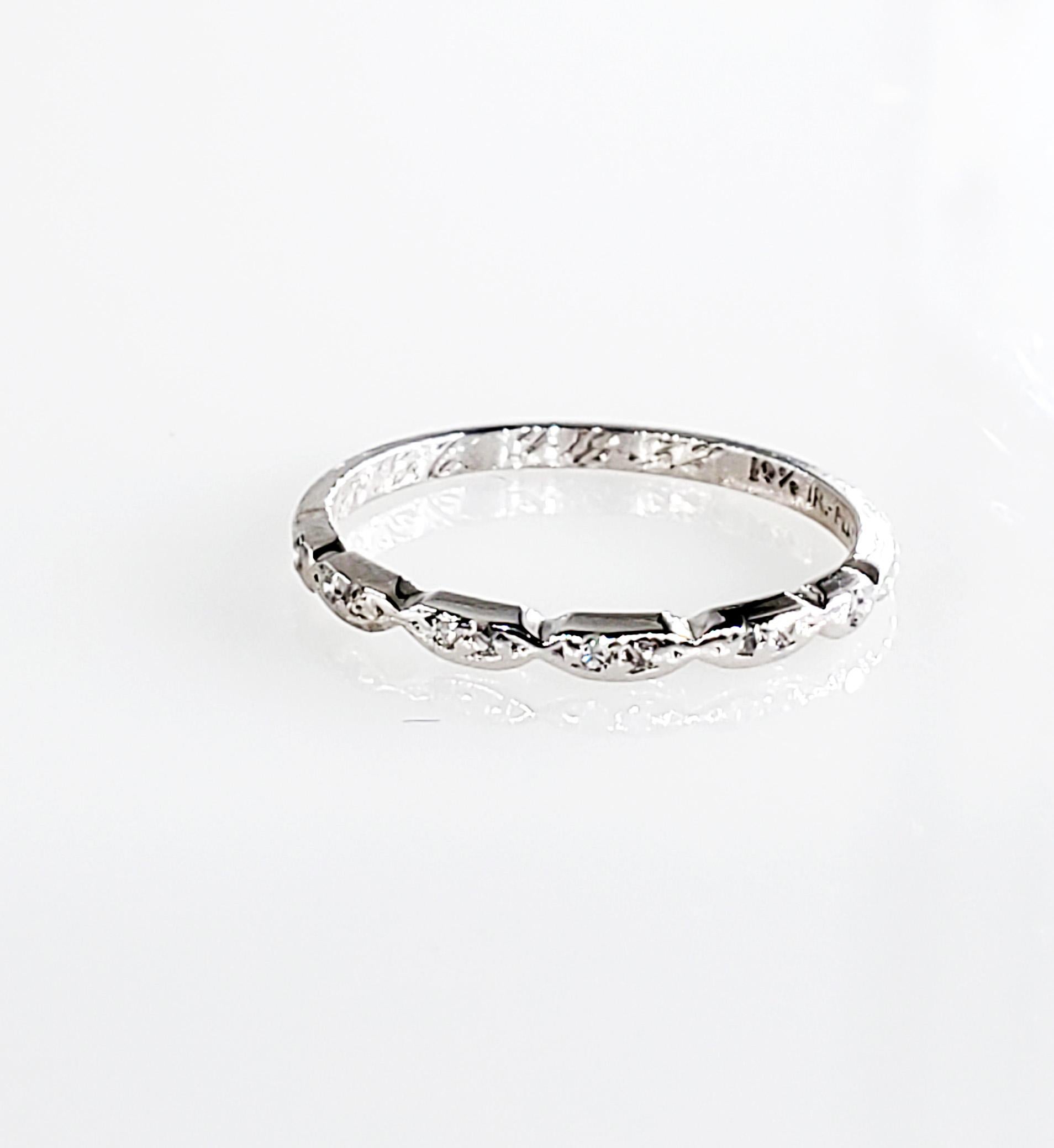 Antique sleekly Vintage Art Deco Diamond Wedding Band Platinum Ring
About as delicate as they come, dating from the Art Deco period, 1932, this slim diamond wedding band, hand-fabricated in platinum, ten tiny single-cut diamonds twinkle across the