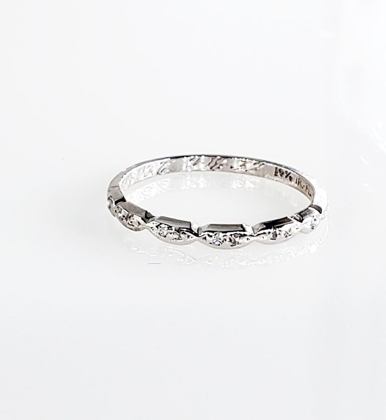 1932 Art Deco Slim Diamond Wedding Anniversary Platinum Band Ring For
