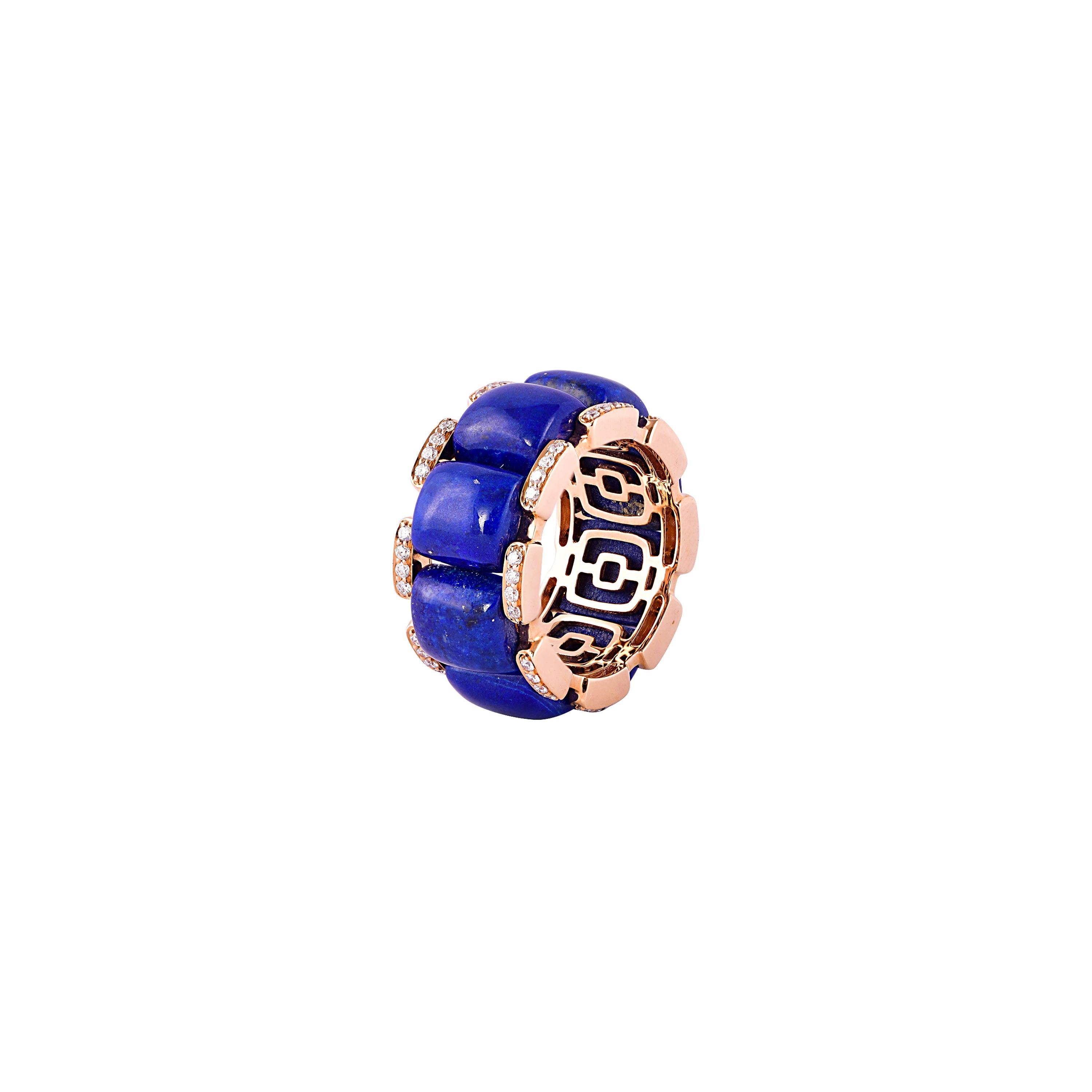 For Sale:  19.32 Carat Lapis Lazuli and White Diamond Ring in 18 Karat Rose Gold 2