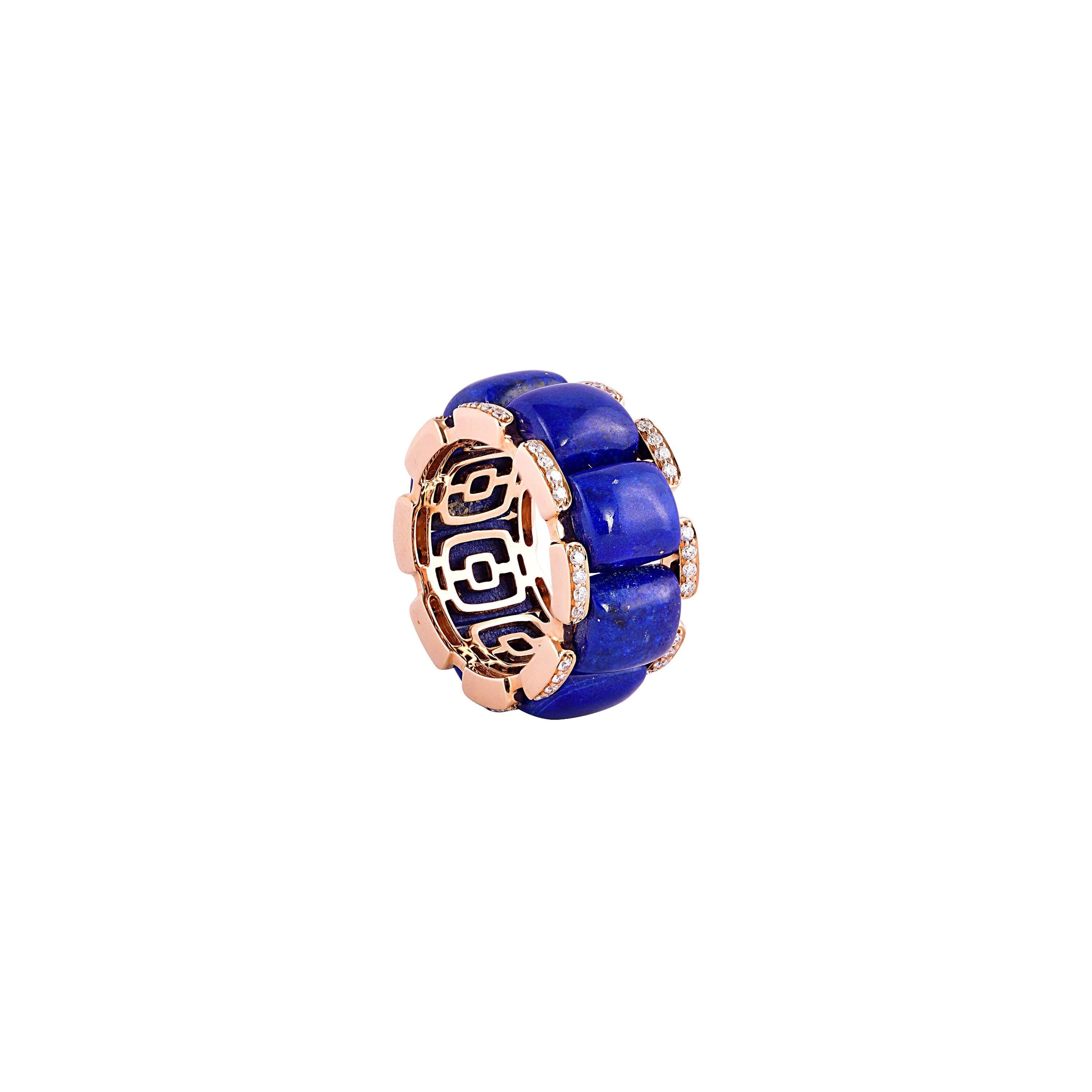 For Sale:  19.32 Carat Lapis Lazuli and White Diamond Ring in 18 Karat Rose Gold 3