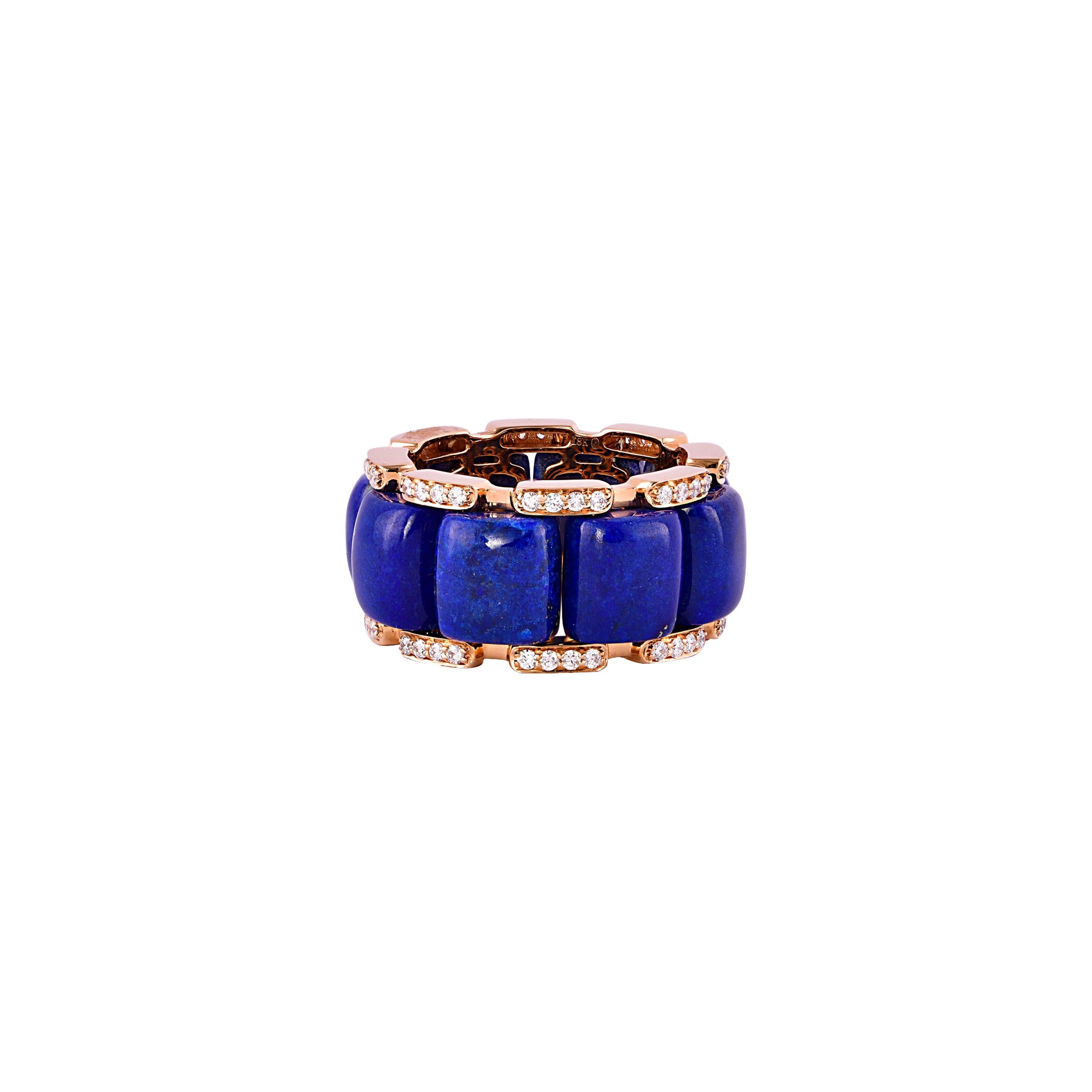 En vente :  Bague en or rose 18 carats avec lapis-lazuli de 19,32 carats et diamants blancs 5