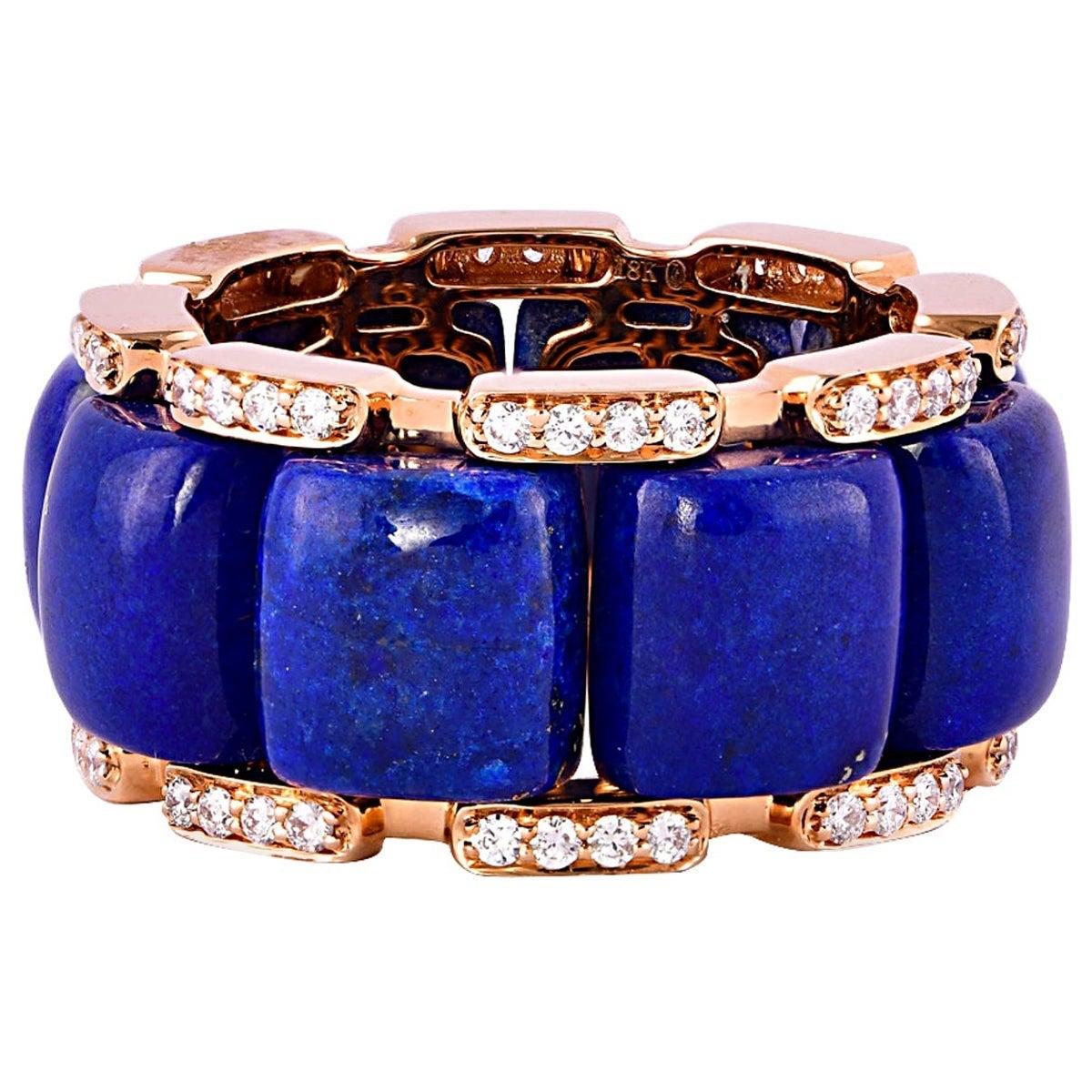 For Sale:  19.32 Carat Lapis Lazuli and White Diamond Ring in 18 Karat Rose Gold