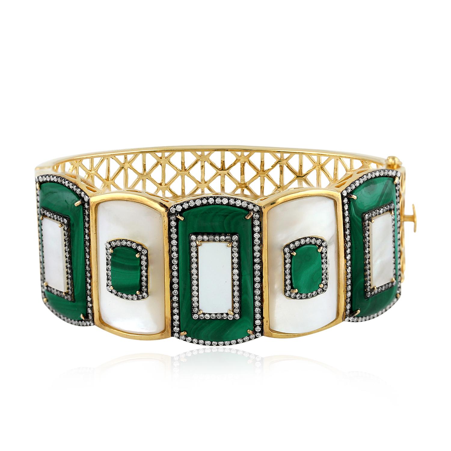 Taille mixte Bracelet jonc en diamants et malachite de 19,32 carats en vente