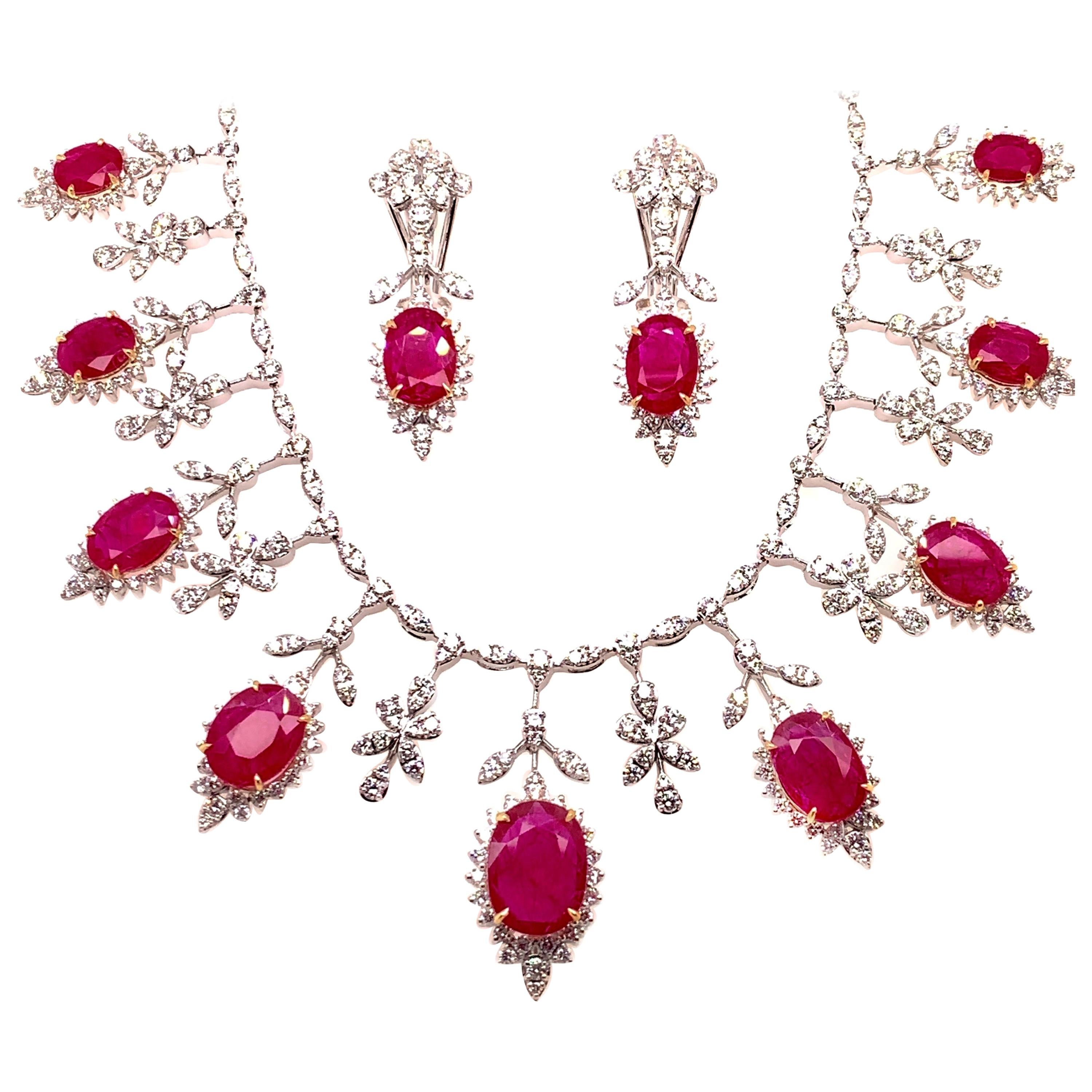 Women's or Men's 19.32 Carat Ruby Diamond Necklace Set