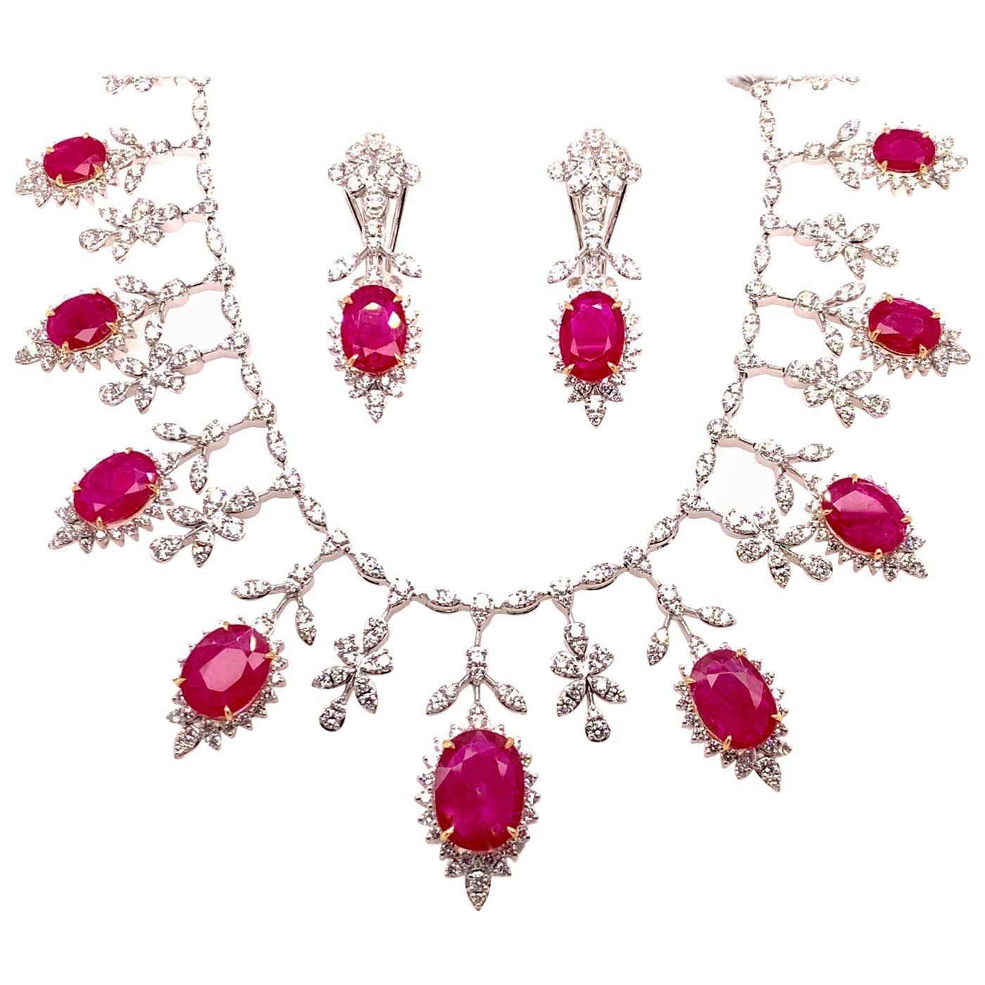 19.32 Carat Ruby Diamond Necklace Set at 1stDibs | ruby jewellery sets ...