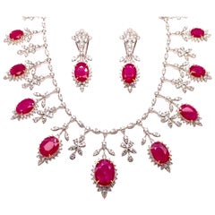 19.32 Carat Ruby Diamond Necklace Set