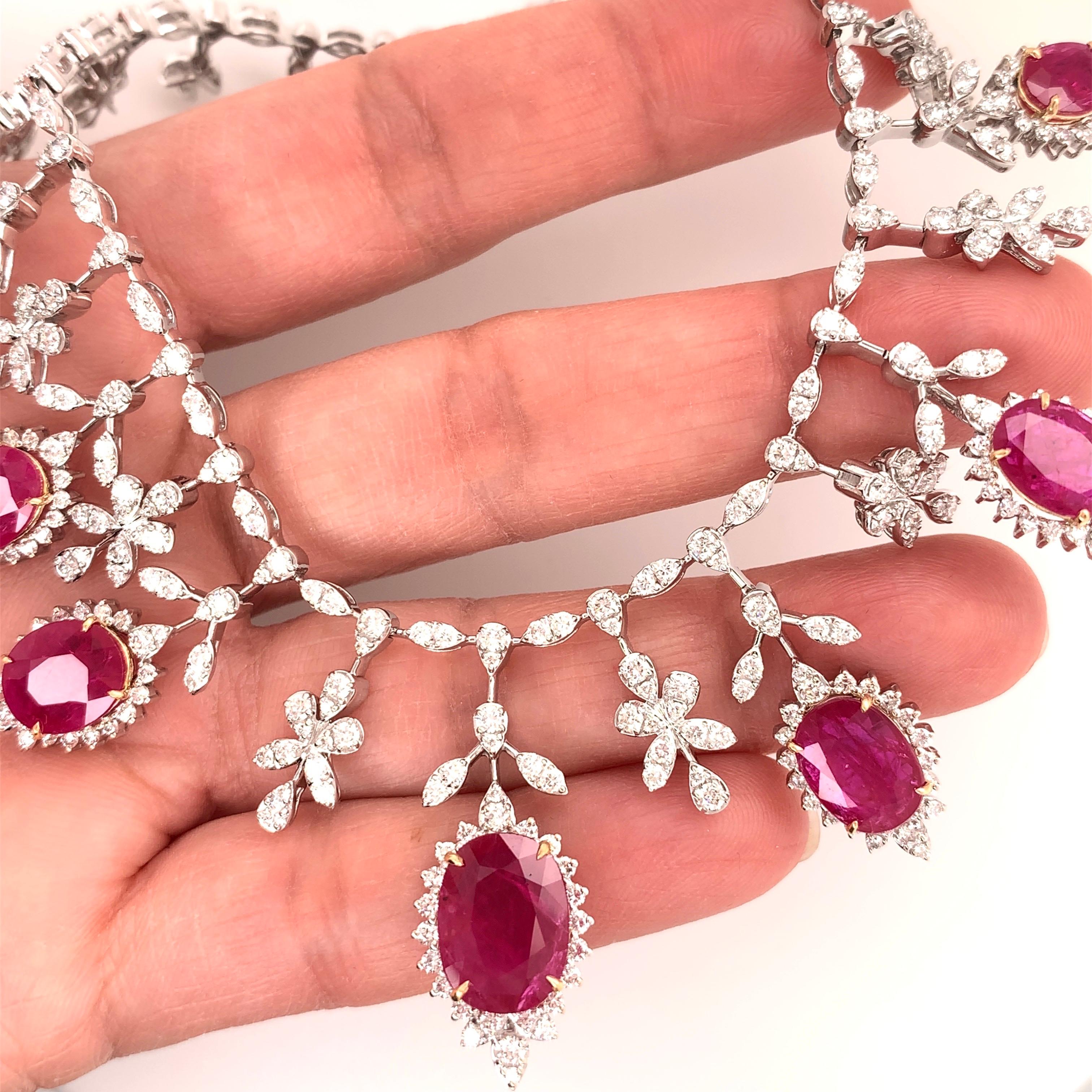 19.32 Carat Ruby Diamond Necklace Set In New Condition In Richmond, BC