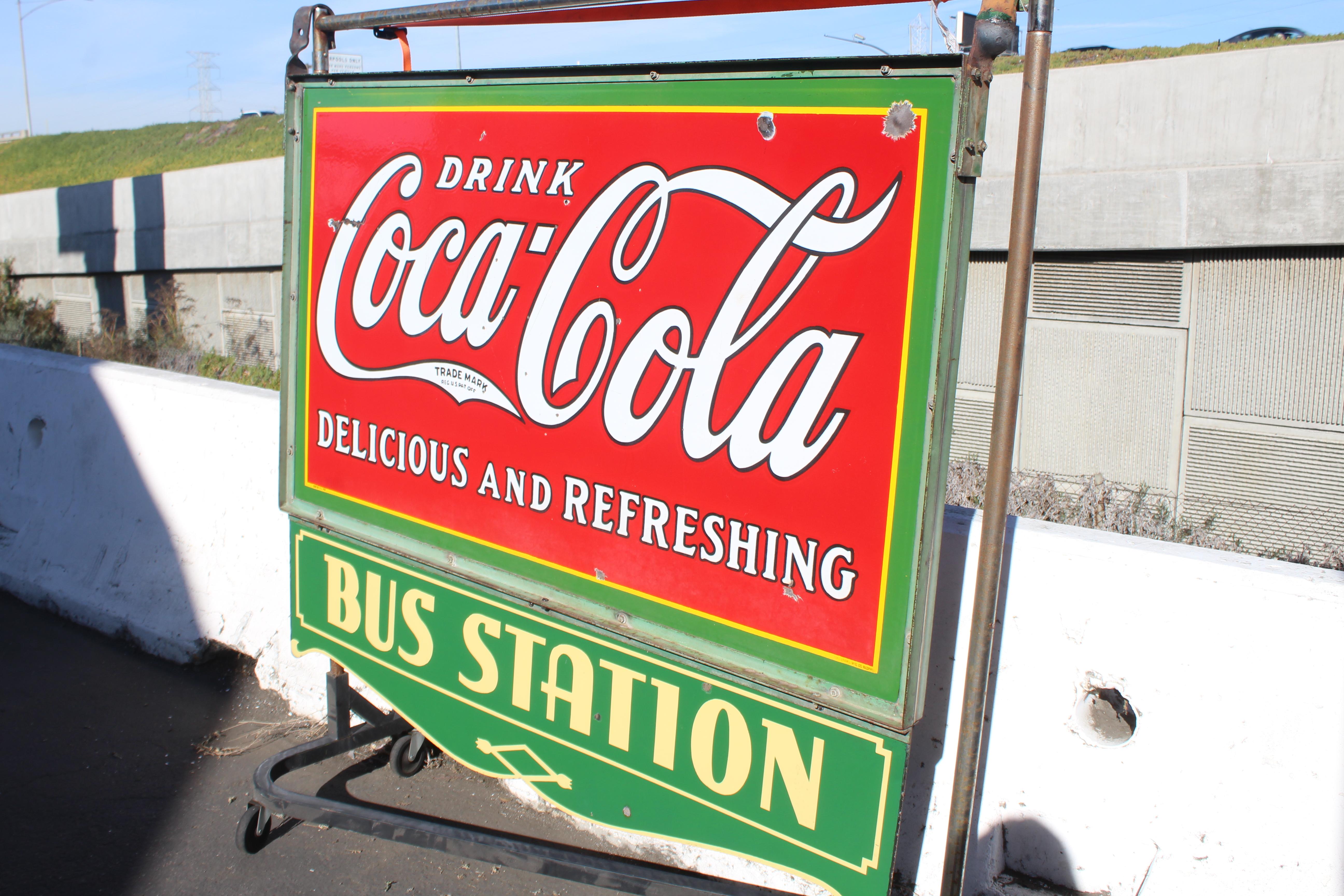 1932 Coca-Cola Porcelain Bus Station Sign For Sale 4