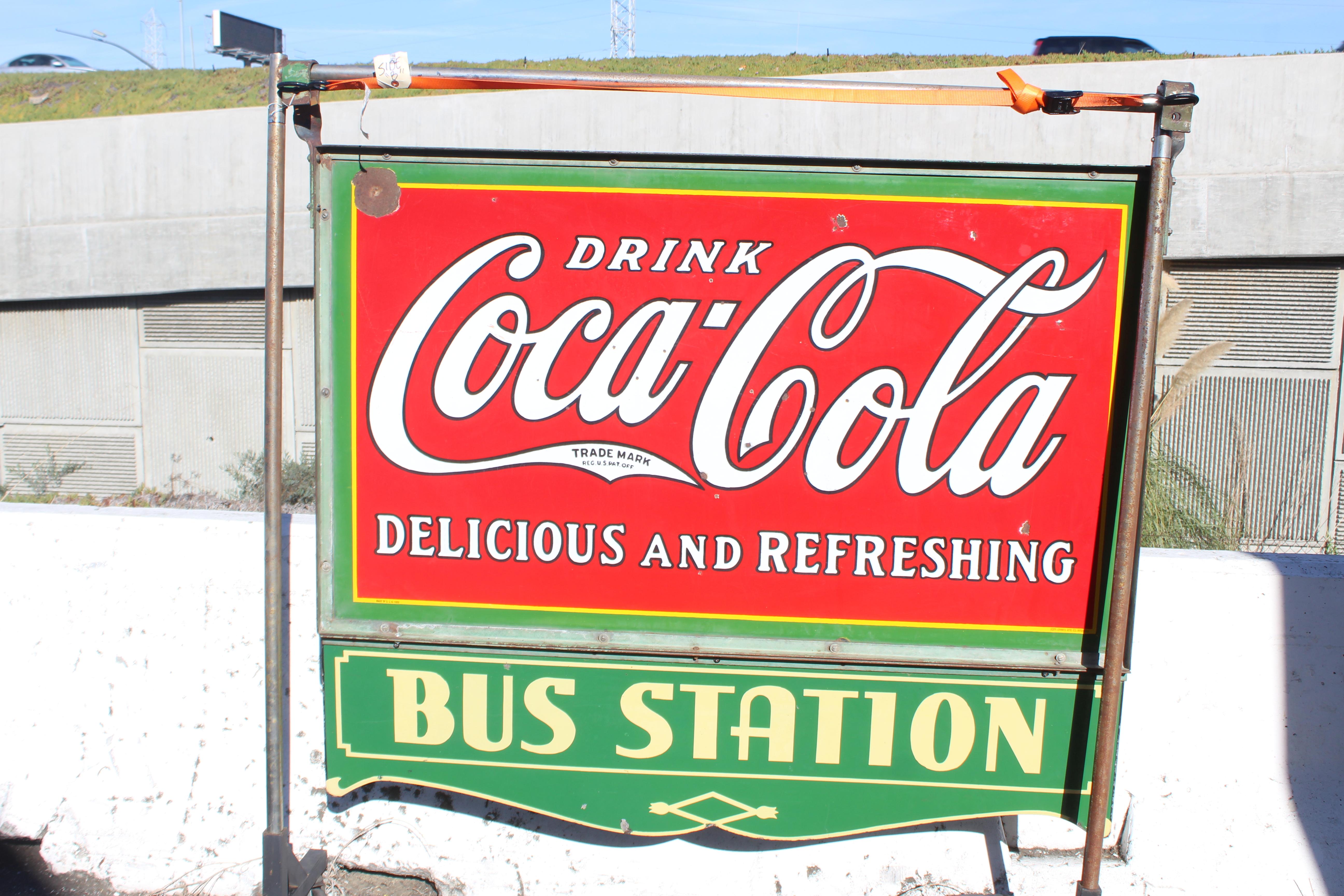 1932 Coca-Cola Porcelain Bus Station Sign For Sale 6
