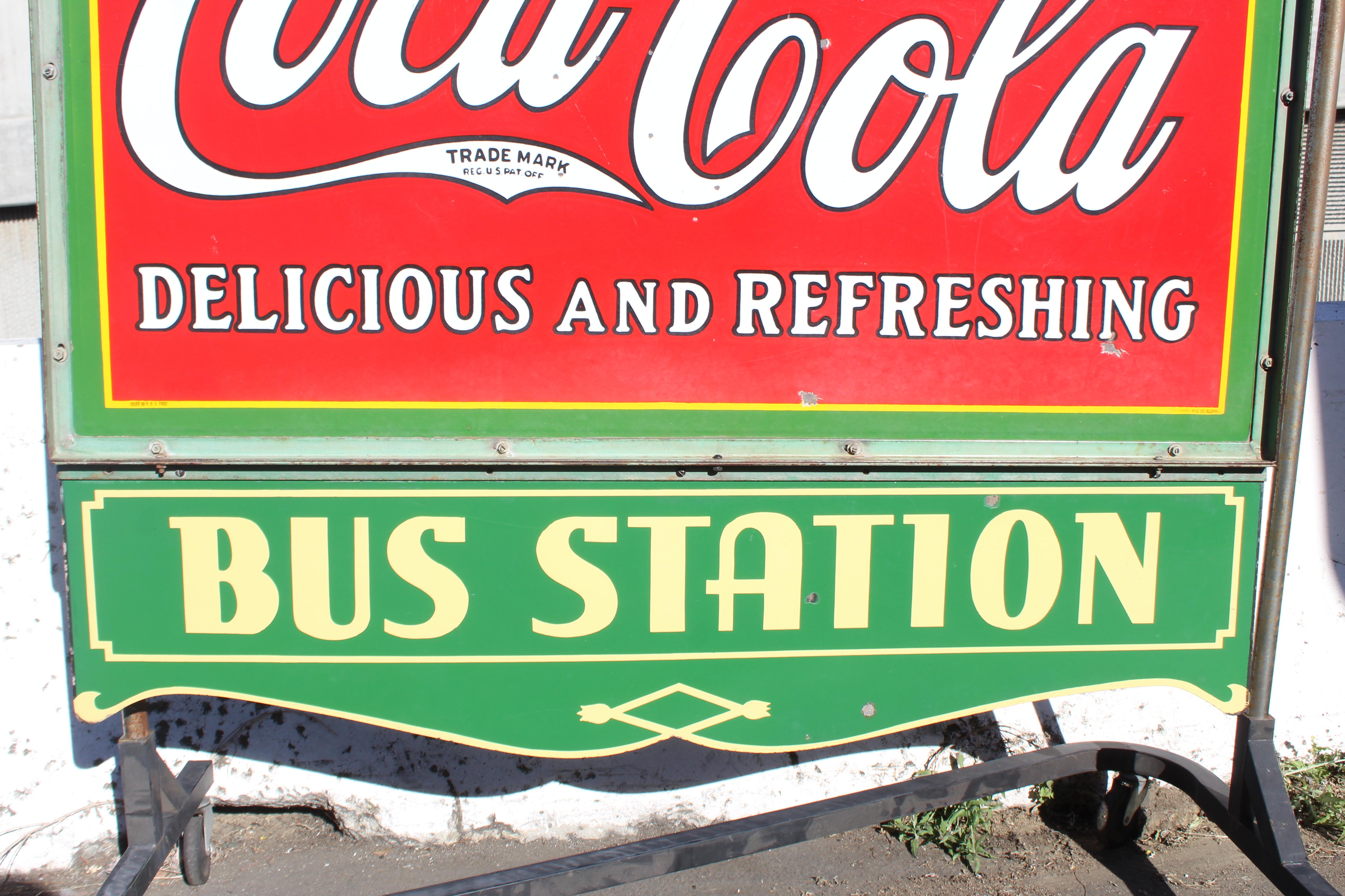 1932 Coca-Cola Porcelain Bus Station Sign For Sale 1