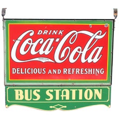 Vintage 1932 Coca-Cola Porcelain Bus Station Sign